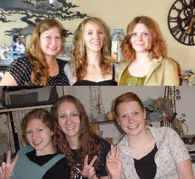 My friends and I on my birthday (top) and 10 years ago in Japan.